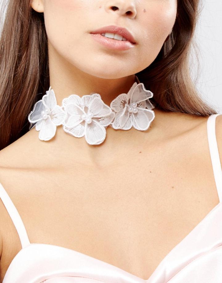 Asos Statement Lace Flower Choker Necklace - White