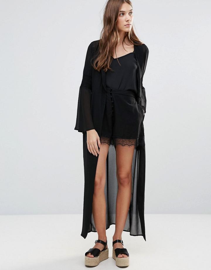 Neon Rose Bell Sleeve Lightweight Jacket - Black