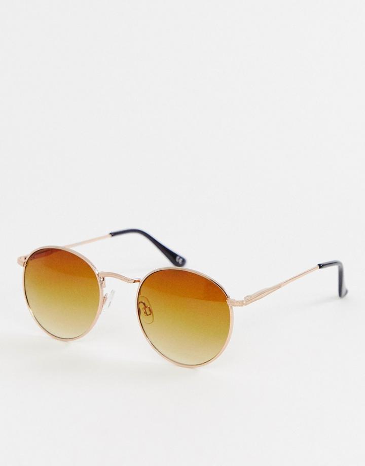 Asos Design Round Sunglasses In Copper With Brown Grad Lens - Gold