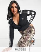 Adidas Originals Plus Adicolor 3 Stripe Cropped Long Sleeve Top In Black
