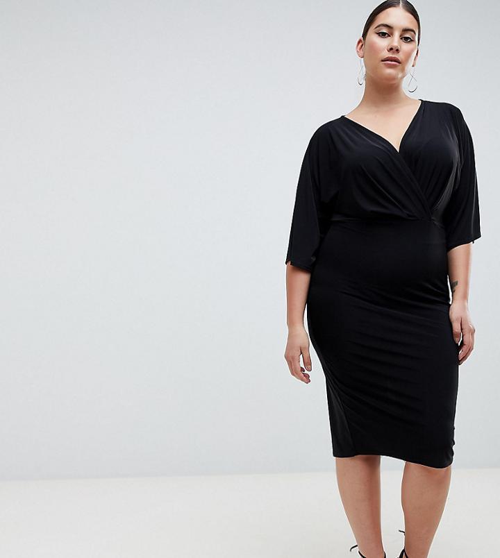 Outrageous Fortune Plus Knot Front Jersey Midi Dress In Black - Black