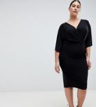 Outrageous Fortune Plus Knot Front Jersey Midi Dress In Black - Black