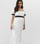 Asos Design Maternity Mono Rib Midi Dress With Pep Hem-multi