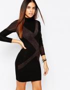 Warehouse Geo Pattern Sparkle Dress - Black