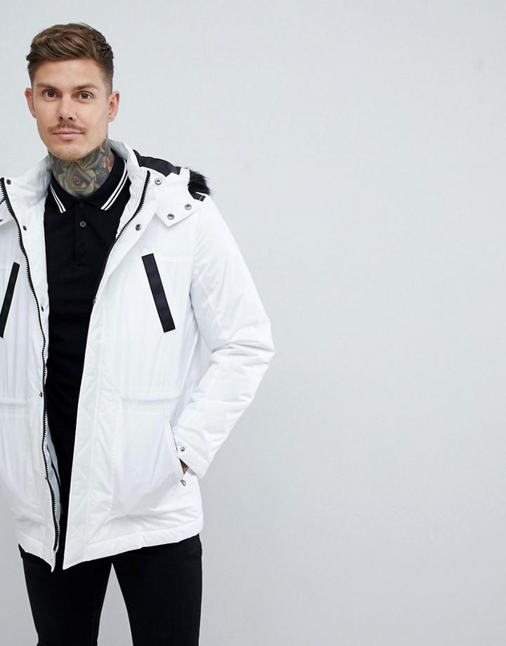 Asos Design Parka Jacket With Faux Fur Trim In White - White