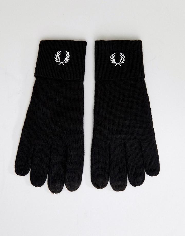 Fred Perry Logo Merino Wool Gloves Black - Black