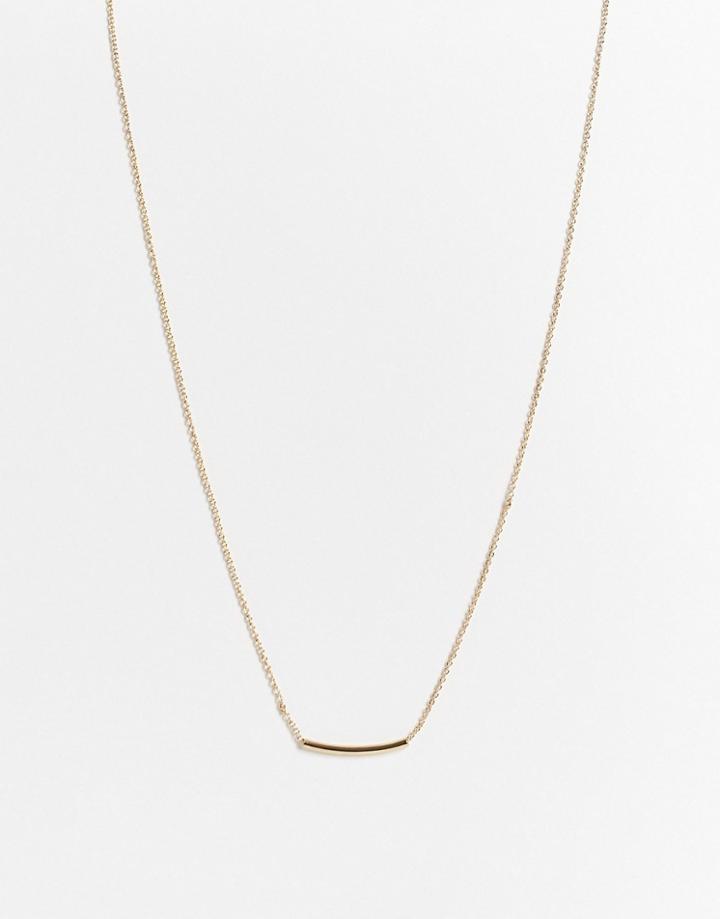 Asos Design Necklace With Simple Bar Detail In Gold Tone