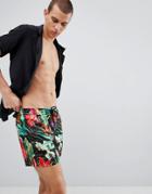 Jack & Jones Swim Shorts With Hawaiian Print - Black