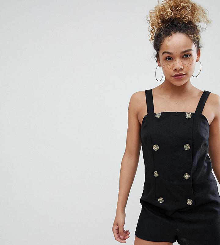 Miss Selfridge Petite Button Detail Romper - Black