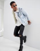 Rollas Denim Sherpa Borg Jacket Acid Bleach Wash - Blue