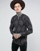 Asos Regular Fit Vintage Print Shirt With V Neck - Black