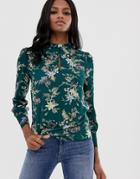 Oasis Floral Print Keyhole Blouse In Green - Multi