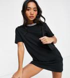 Brave Soul Petite Lennie Contrast Ringer T-shirt Dress In Gray-black