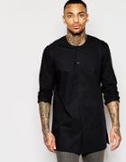 Asos Collarless Shirt In Overhead Style In Longline - Black