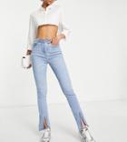 Parisian Tall Front Split Flared Jeans In Light Blue