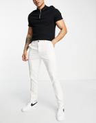 Asos Design Slim Chinos With Pin Tuck In Off White