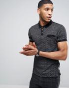 Bellfield Polo Shirt In All Over Print - Black