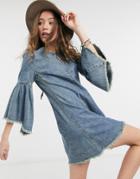 Free People Reckless Life Denim Dress In Washed Indigo-blues