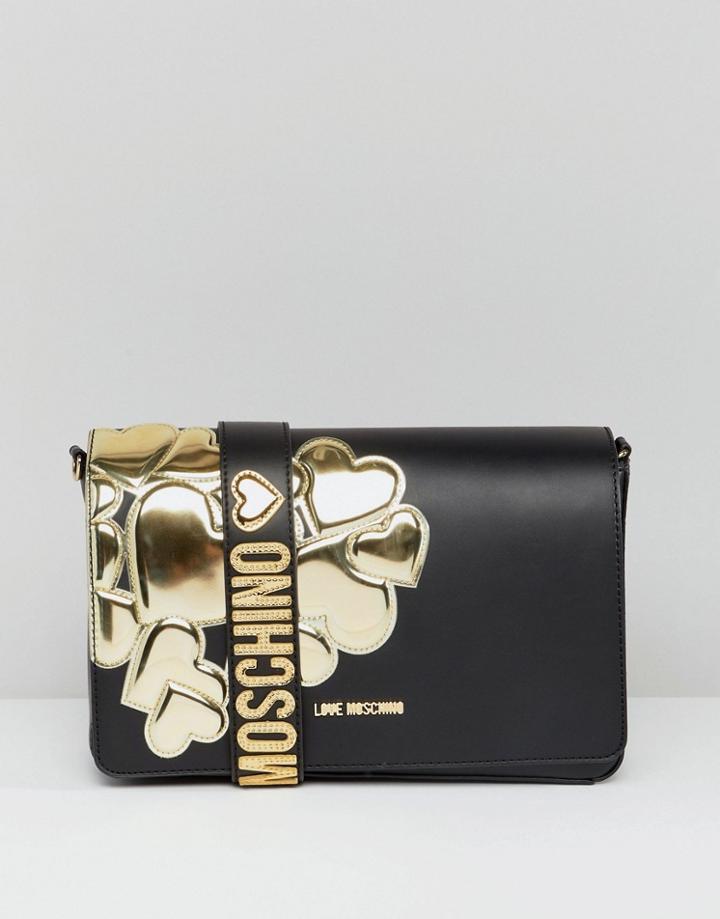 Love Moschino Shoulder Bag With Metal Heart - Black