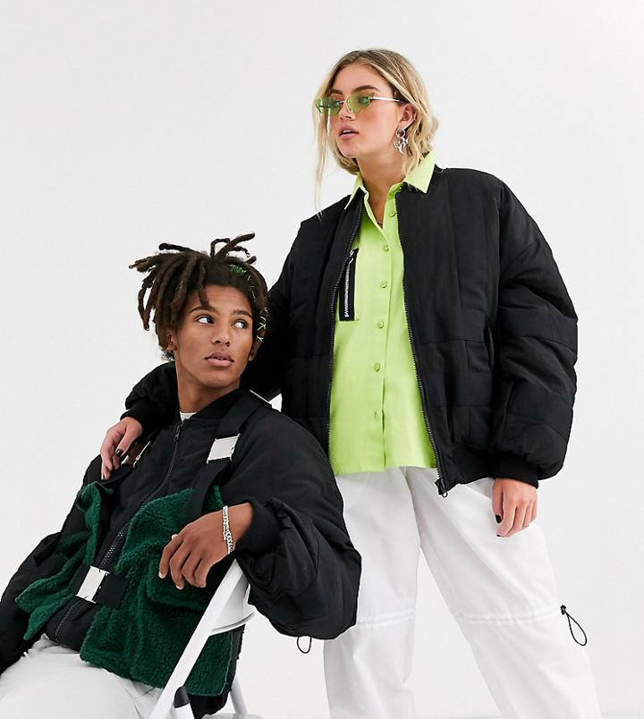 Collusion Unisex Bomber With Taping In Black
