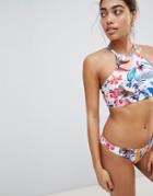 Missguided High Neck Cross Back Jungle Print Bikini Top - Multi