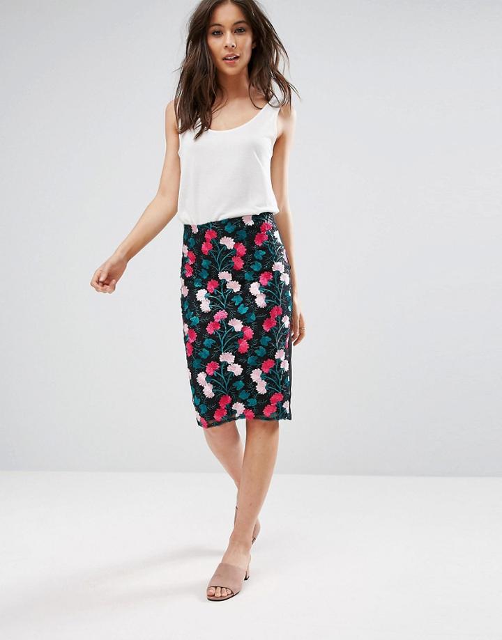 Parisian Embroidered Florla Pencil Skirt - Black