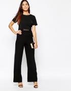 Warehouse Wide Leg Belted Detail Jumpsuit - Black
