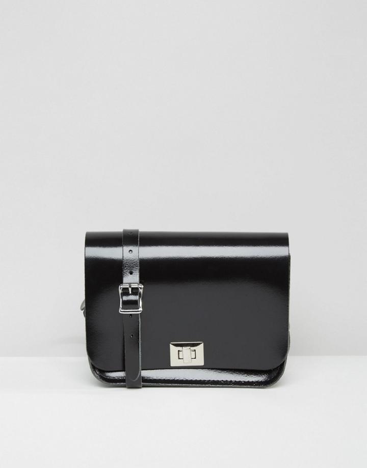 Leather Satchel Company Medium Pixie Cross Body Bag In Patent - Black