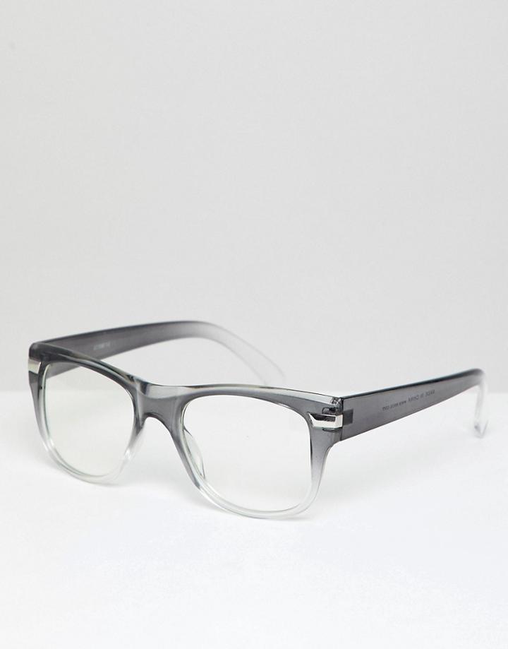 Asos Design Square Glasses In Gray Fade With Clear Lens - Gray