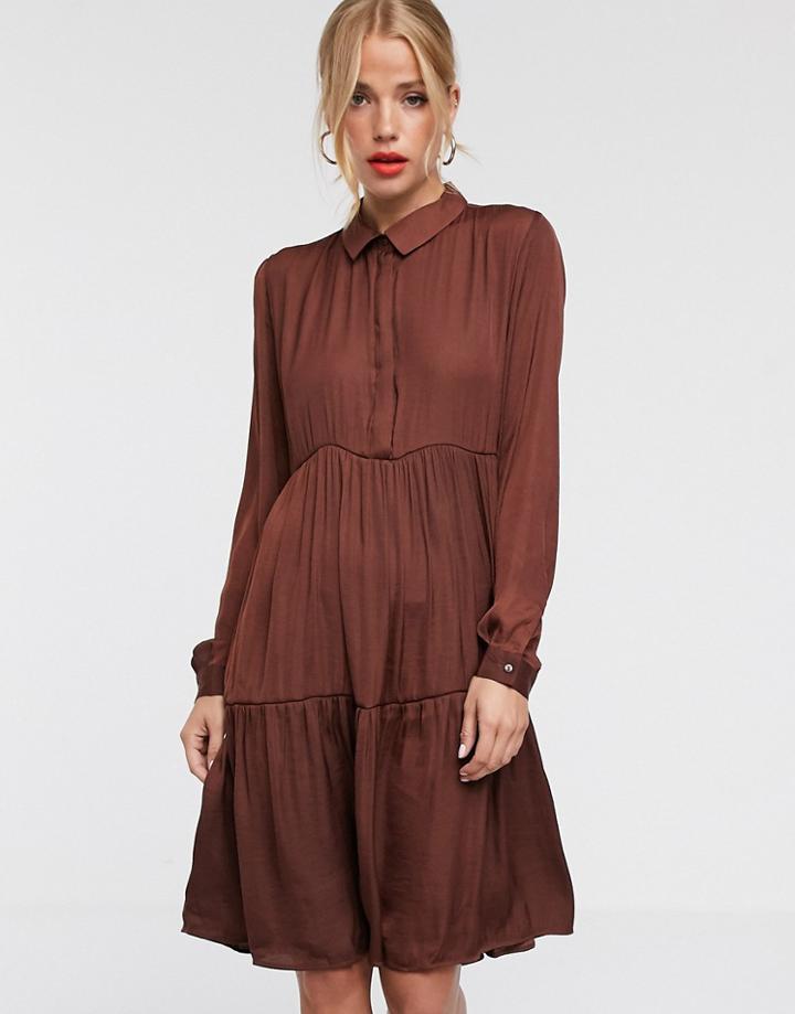 Jdy Tiered Mini Shirt Dress-brown