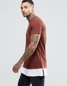 Asos Super Longline T-shirt With Offset Shoulder Seam And Rib Hem Extender
