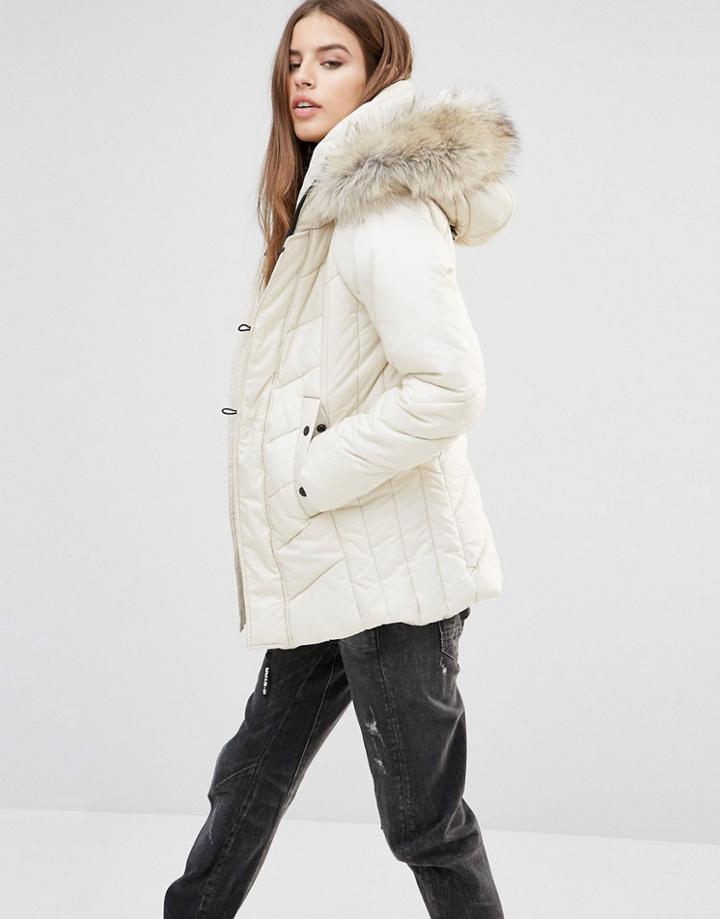 G-star Alaska Padded Coat With Faux Fur Hood - White