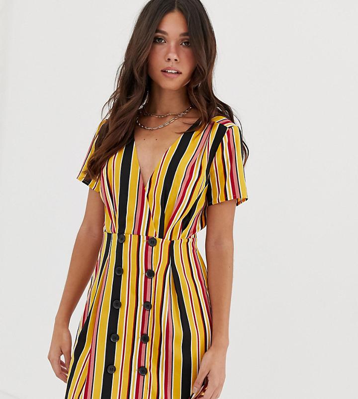 Missguided Button Through Smock Dress In Orange Stripe - Multi