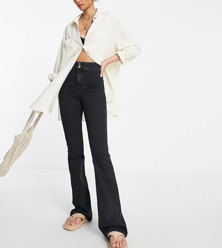 Topshop Tall Recycled Cotton Washed Black Flared Joni Jeans