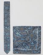 Asos Paisley Tie And Pocket Sqaure Pack - Blue