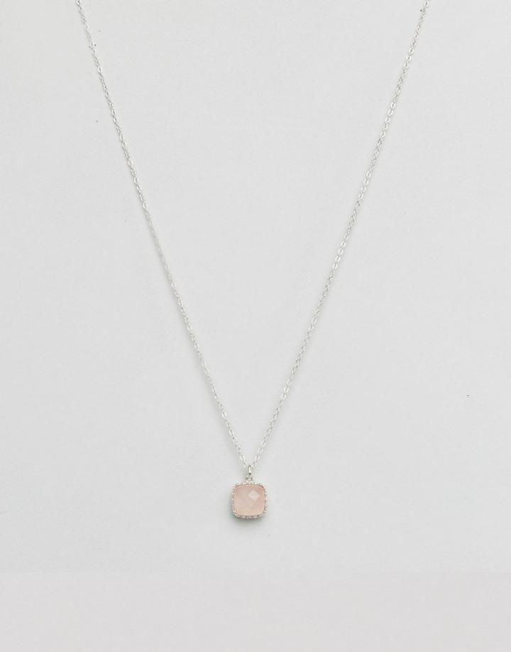 Pieces Rose Quartz Pendant Necklace - Silver