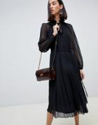 Asos Design Pleated Trapeze Midi Dress - Black