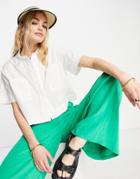 Topshop Double Pocket Crop Shirt In Ivory-white