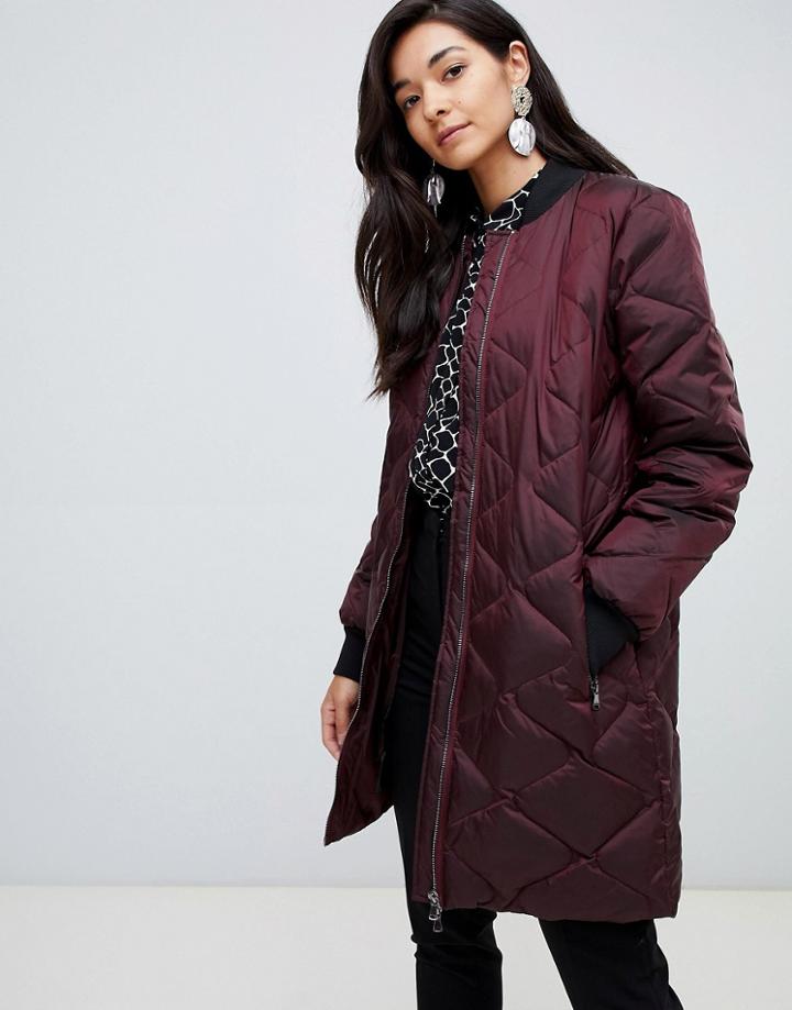 Y.a.s Quilted Long Padded Jacket-red