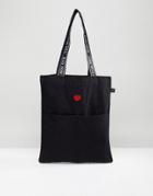 Lazy Oaf Heart Embroidered Tote Bag In Black - Black