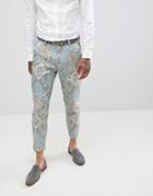 Asos Design Skinny Crop Suit Pants In Duck Egg Jacquard - Blue