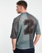 Asos Design Oversized T-shirt In Blue Color Block Mesh With Back Print