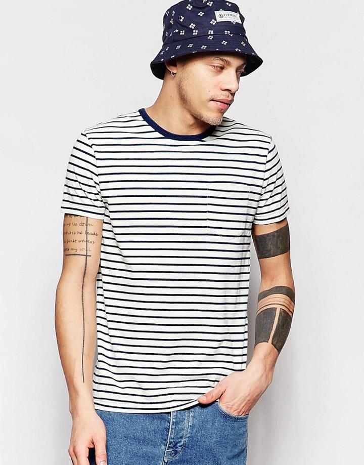Deus Ex Machina T-shirt With Indigo Wash Stripe - White