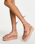 Asos Design Total Tie Leg Flatform Sandals In Taupe-neutral