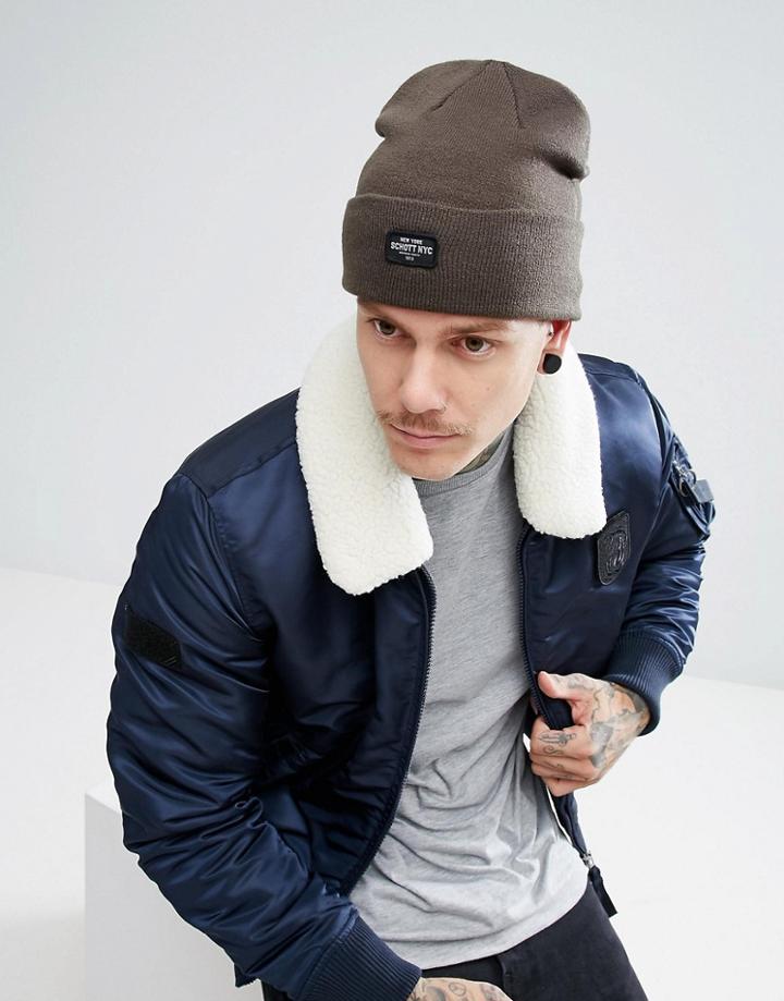 Schott Docker Badge Logo Beanie In Green - Green