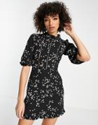 Asos Design Ladder Trim Mini Tea Dress In Star Print-multi