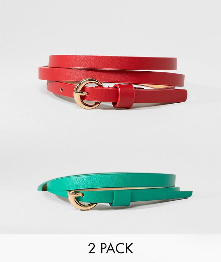 Asos 2 Pack Waist And Hip Belts In Red And Green - Multi