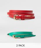Asos 2 Pack Waist And Hip Belts In Red And Green - Multi