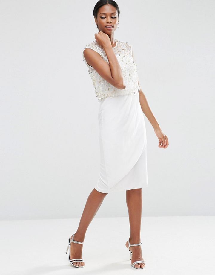 Asos Embellished Bodice Midi Dress - Cream