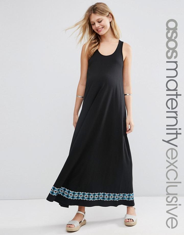 Asos Maternity Maxi Dress With Embroidered Tape - Black